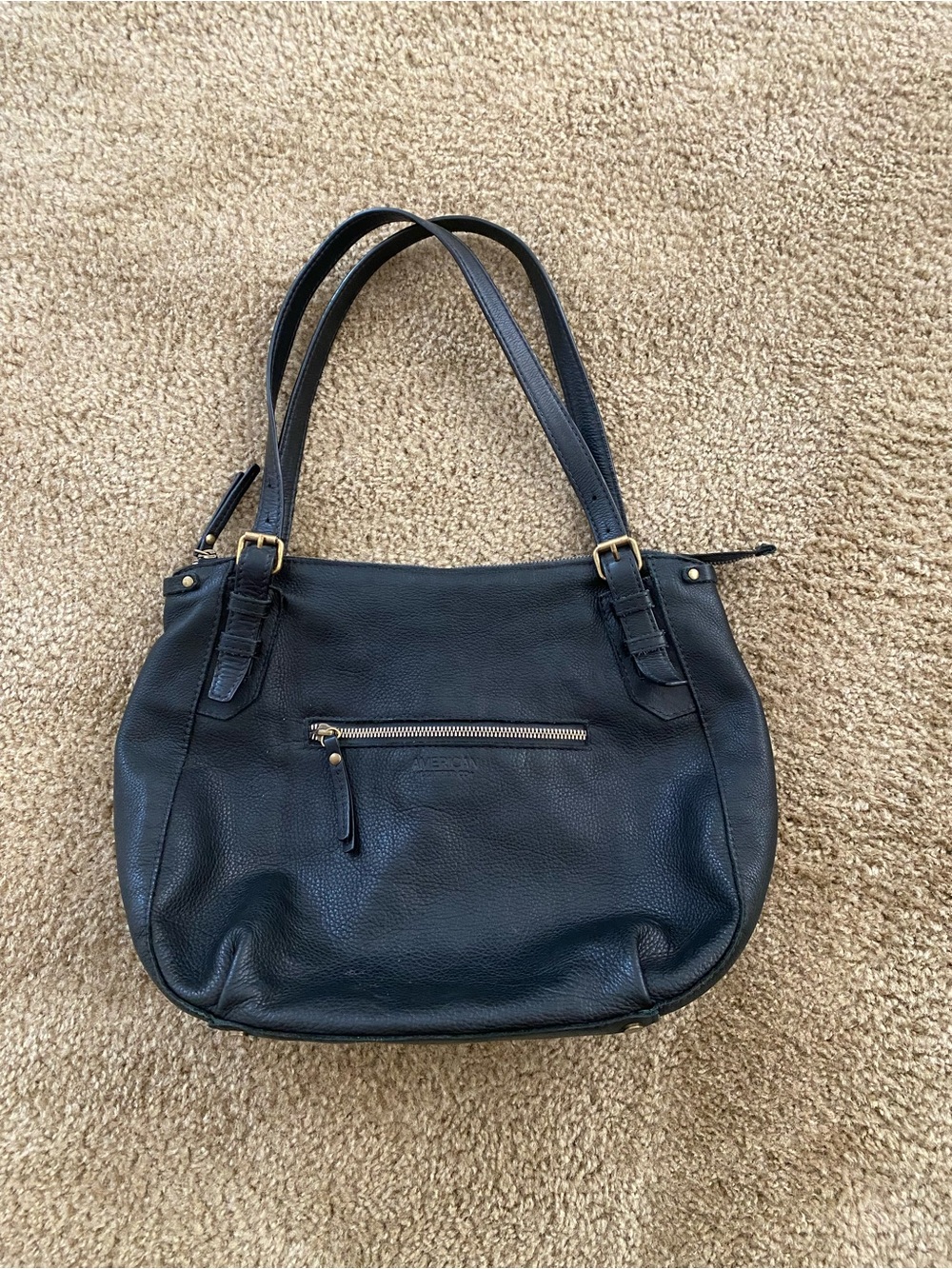 American Leather Co. Black Pebbled Leather Shoulder Bag Purse Tote